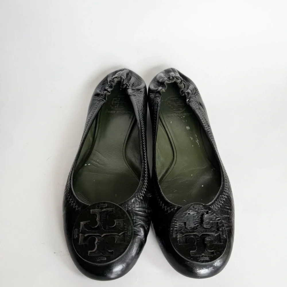 Tory Burch Green Patent Leather Minnie Flats Size 8